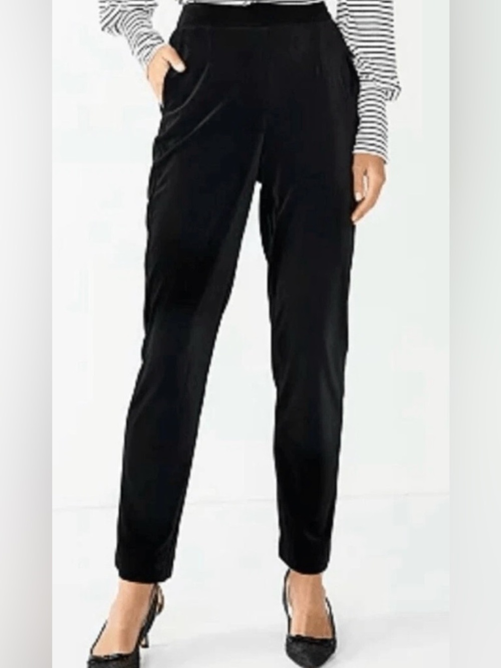 Draper James RSVP Black Velvet‎ Straight Leg Elastic Waist Pull On Pants Small
